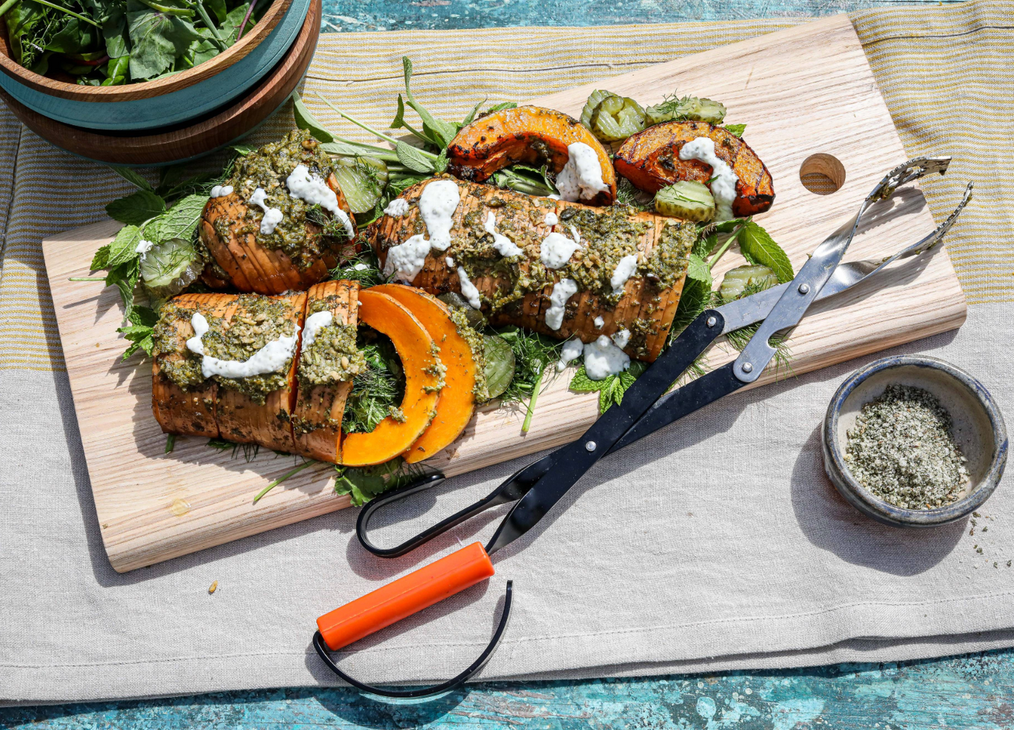 Hassleback Butternut Squash with Salsa Verde