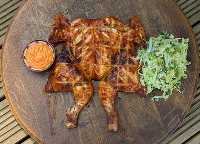 Flip’n Grate Sticky Gochujang Spatchcock Chicken with Asian Slaw
